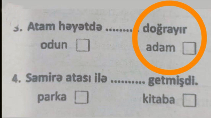 Üçüncü sinfin KSQ-dəki sual qalmaqal yaratdı – “Atam həyətdə adam doğrayır?” - FOTO