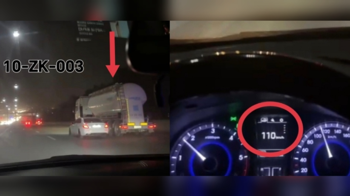 На дороге Баку-Сумгайыт водитель грузовика на высокой скорости нарушил правила дорожного движения - 10-ZK-003 - ВИДЕО 