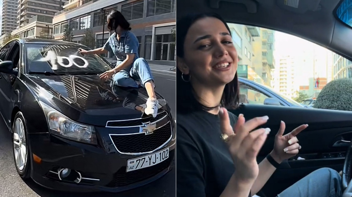 Qaydaları pozub özünü "Tiktok"da reklam edən xanım sürücü - 77-YJ-102  - VİDEO