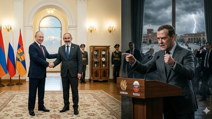 Rusiyadan İrəvana qarşı ikili siyasət: Putin təbrik edir, Medvedev sərt danışır 
