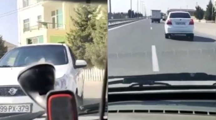 Magistral yolda "avtoşluq" edib "ruçnoy" çəkən sürücü  - VİDEO