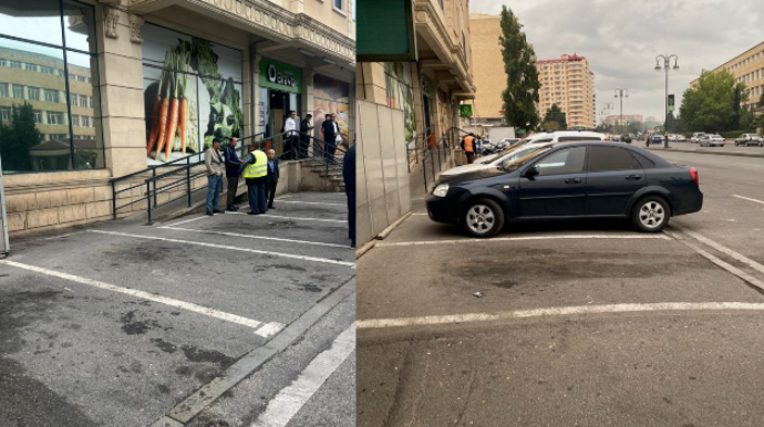 Polis parkinqə çevrilmiş səkini təmizlədi  - FOTO - YENİLƏNİB