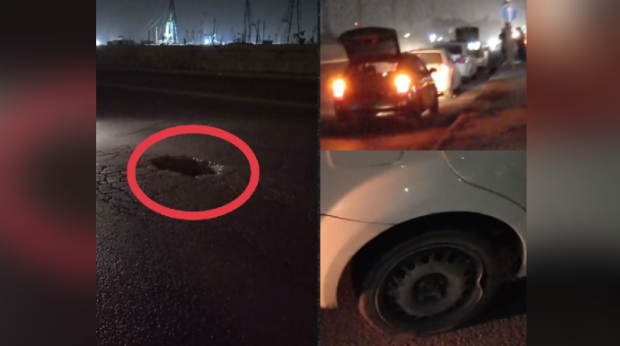 Bu yolda diqqətli olun; maşınlar çuxura düşür, təkər cırılır, disk əyilir - VİDEO  