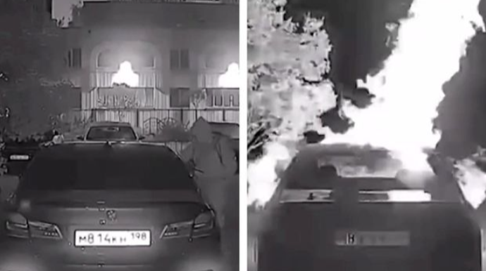 Binanın girişini bağlayan "BMW" belə yandırıldı - VİDEO 