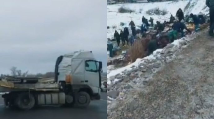 Bakı-Quba yolunda qəza: TIR idarəetmədən çıxaraq aşıb