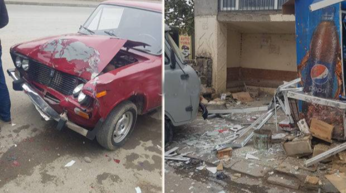 Bakıda psixiatriya xəstəxanasına məxsus maşın mağazaya çırpıldı - FOTO 