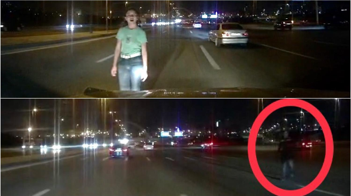 В Баку девушка прошлась по проезжей части дороги как по бульвару и создала опасную ситуацию - ВИДЕО 