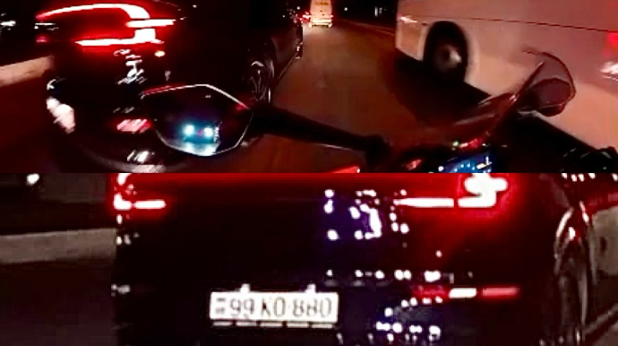 Prospektdə sürücü motosikleti gözardı edib sıxışdırdı - 99-KO-880   - VİDEO