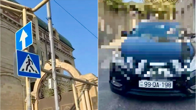 В Баку водитель проигнорировал знак и выехал против движения - 99-QA-198 - ВИДЕО