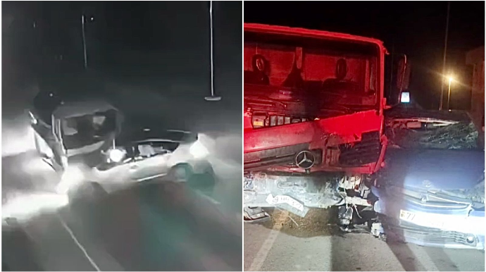 Azərbaycanda qayda pozan "Prius" yük maşınının altında qaldı - REAL VİDEO 