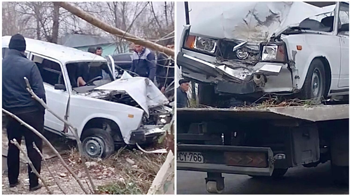 Göyçayda yoldan çıxan “VAZ” kolluğa düşdü, sürücü xəsarət aldı - VİDEO