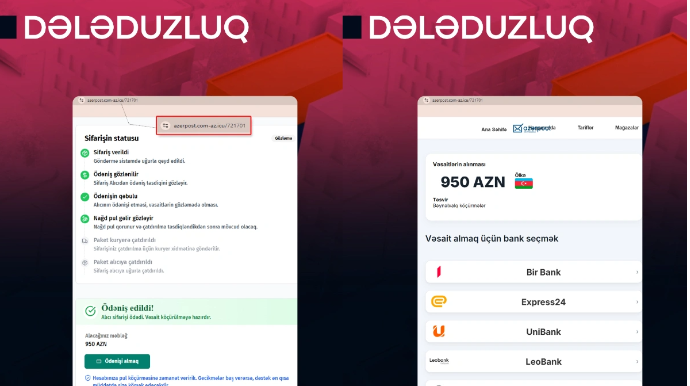 Kiberdələduzlar "Azərpoçt" adından vətəndaşlara saxta mesajlar göndərirlər