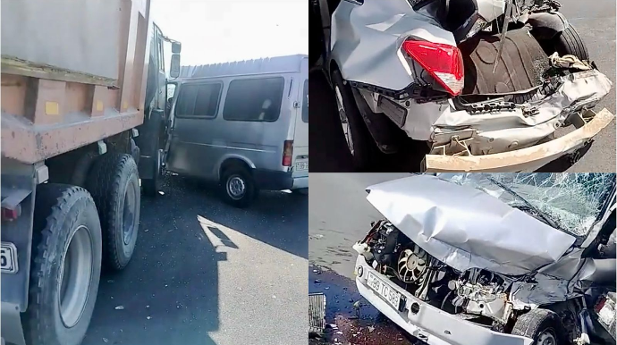 Şəki-Oğuz yolunda “KamAZ” sürücüsü zəncirvari qəza törətdi   - VİDEO