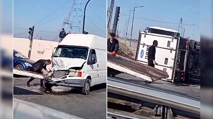 Zəncirvari qəza:  Yük maşınları və avtobus toqquşdu   - VİDEO