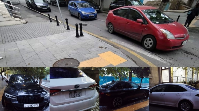 Ayırıcı tumbaları söküb səkini parkinqə çevirdilər - FOTO