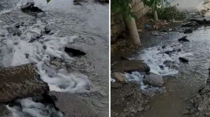 Bakıda asfalt çəkənlər su xəttini qırdı  - VİDEO