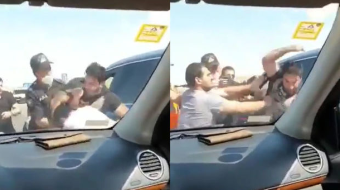 Kamil Zeynallı yolda başqa sürücünü polisin gözü qarşısında döydü - VİDEO 