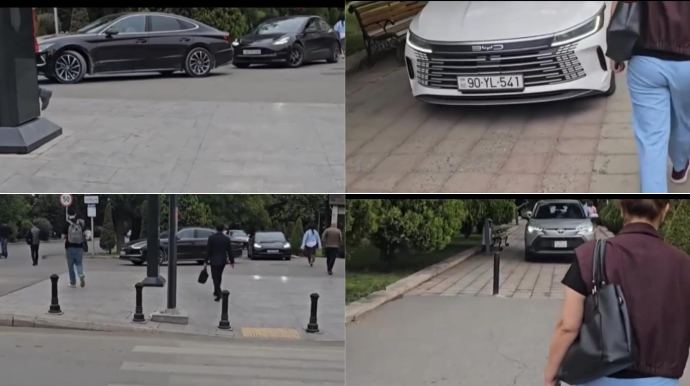 Lüks maşın sahibləri tıxaca görə səki ilə sürdü; cəriməsi var - VİDEO 