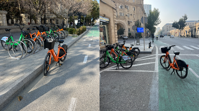 Velosiped və skuter parkinqlərinin yeri küçələrdə hərəkəti çətinləşdirir - FOTO