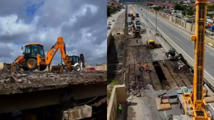 Qobustandakı qəzalı körpünün söküntüsünə başlanıldı   - VİDEO