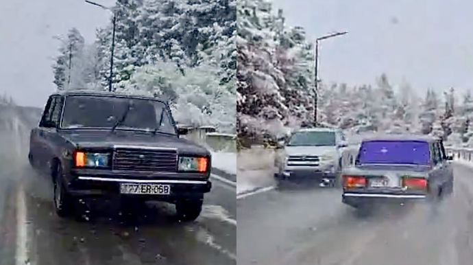 Qarlı yolda “07” ilə “hoqqa” verən sürücü qəzadan belə qurtuldu; yol polisi cərimələdi - VİDEO 