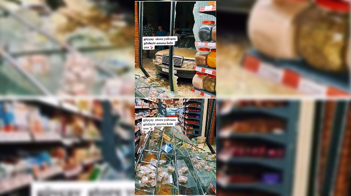 İdarəetməni itirən sürücü “Mercedes”i supermarketə çırpdı    - VİDEO