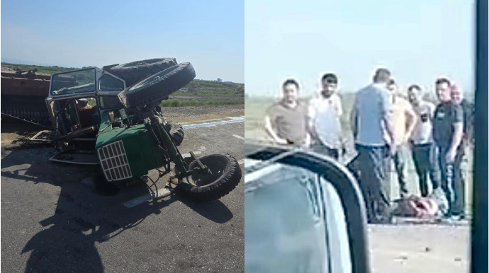 Ağdaşda “TIR”la traktor toqquşdu, sürücülərdən biri yaralandı - VİDEO