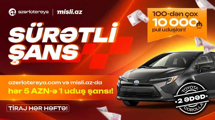 “Sürətli Şans” başladı: “Azərlotereya” ilə “Toyota Corolla” və pul mükafatları qazan!