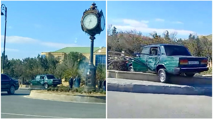 Qaradağ İcra Hakimiyyətinin qarşısında qəza: “VAZ” dəmir məhəccərə girdi    - RƏSMİ - VİDEO