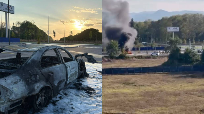 Sərhəddən buraxılmayan avtomobilin sahibi maşını yandırdı - VİDEO 