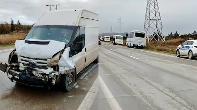 Siyəzəndə qəza: Yük maşınıyla avtobus toqquşdu    - VİDEO