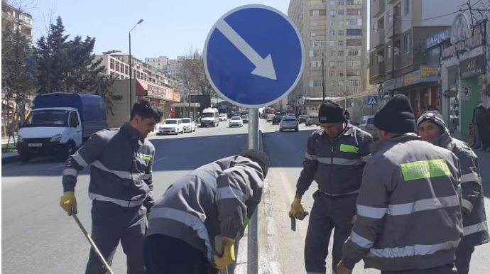 "Siqnal" idarəsi Xırdalanda köhnə yol nişanları və zebraları yenilədi - FOTOLAR 