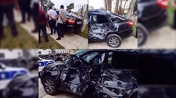 Qırmızı işiqda keçən “KamAZ”  avtomobili vuraraq parka saldı   - VİDEO