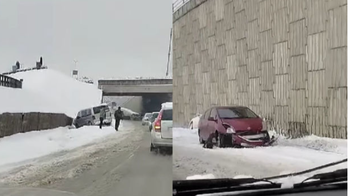 В Баку несколько автомобилей попали в ДТП из-за гололеда на дороге   - ВИДЕО