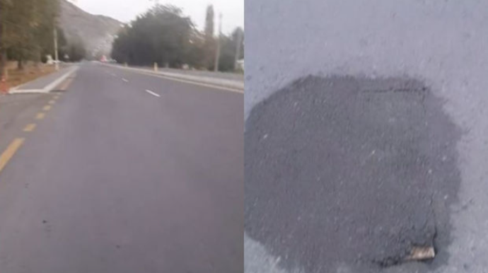 Oğuz-Şəki yolunda çökən yolu taxta ilə bərpa etdilər - VIDEO