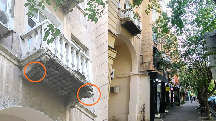 Nərimanovda dağılmaq üzrə olan eyvan sakinlər üçün təhlükə yaradır – FOTO  