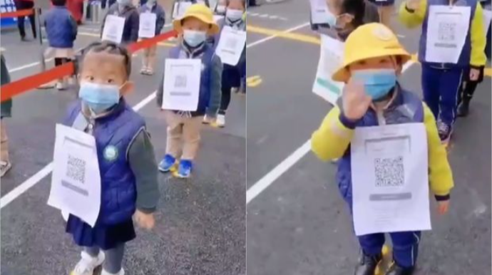 Çinli uşaqlar bağçaya QR-koddan “qalxan” geyinirlər - VİDEO 