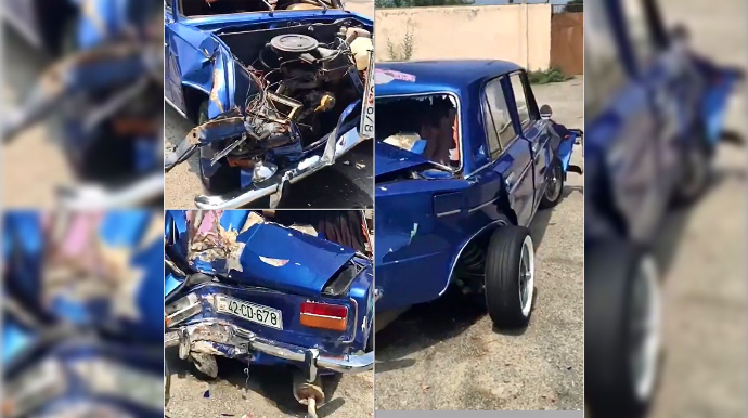 “VAZ” markalı maşın ağaclara çırpılaraq əzik-əzik oldu   - VİDEO