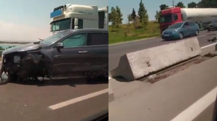 Bakı-Sumqayıt yolunda ağır qəza: Maşın beton arakəsmələrə çırpıldı, işıq dirəyini aşırdı   - VİDEO