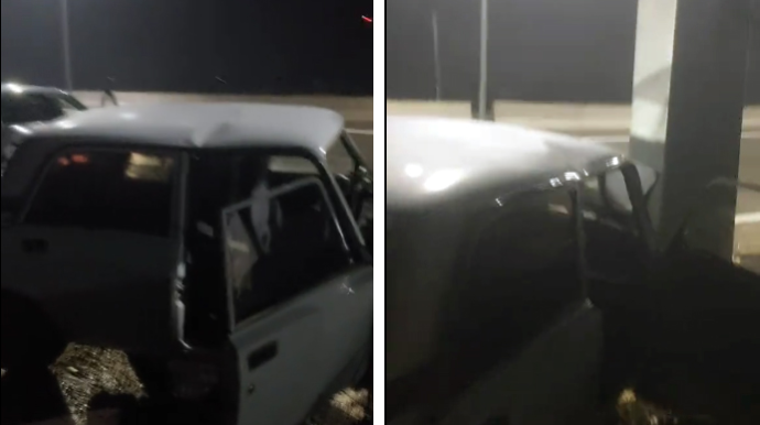 Ağstafada "07" dirəyə çırpıldı - Xəsarət alan var - VİDEO 