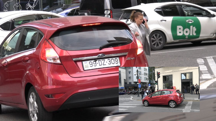 Stop xətdə dayanmayan xanım sürücü “zebra”da piyadaya siqnal verib tələsdirdi - VİDEO