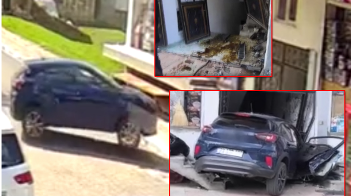 İdarəetmədən çıxan minik avtomobili binanın girişinə çırpıldı - VİDEO 