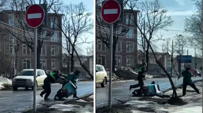 Yol polisi yoxlamadan qaçan skuterli kuryeri yıxaraq saxladı - VİDEO 