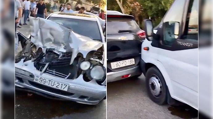 Hacıqabulda zəncirvari qəza:  “Mercedes” tamamilə sıradan çıxdı  - VİDEO