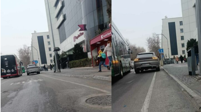 Avtobus zolağını zəbt edən sürücü çətin vəziyyət yaratdı - DYP CƏRİMƏLƏDİ - FOTO 