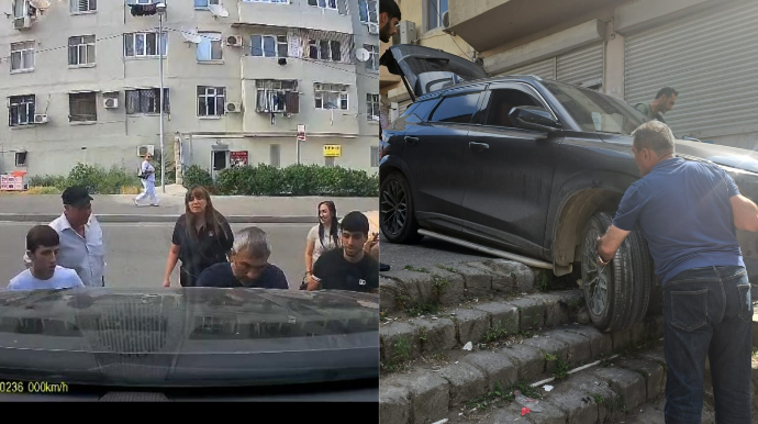 Pilləkəndən düşən maşını yoldan keçən qadın çiyni ilə çıxardı – BAKIDA – VİDEO 