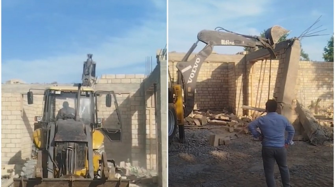 Ağcabədidə inşa edilən qanunsuz tikili söküldü - VİDEO