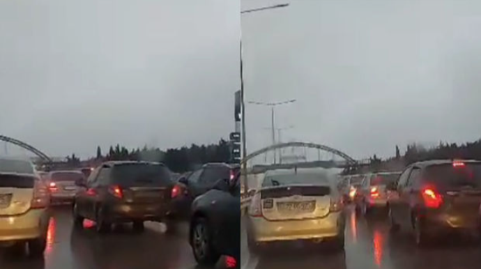 Yağışlı hava tıxaca səbəb olub - VİDEO 