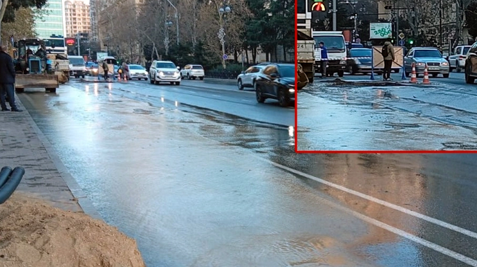 "Nizami"də su borusu partlayıb, piyadaların hərəkəti çətinləşib - VİDEO 