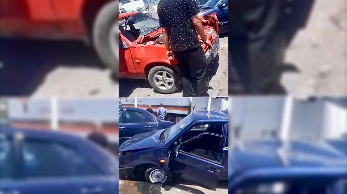 “VAZ-21099” bordürü dağıdaraq  eyni markalı avtomobillə toqquşdu  - VİDEO